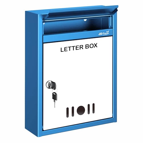 Image of JD FRESH Wall Mount A4 Size Letter Box /Mail Box /Suggestion Box /Complaint Box for Office /Post Box for Home gate with Clear Window View & Secure Key Lock - (Blue)