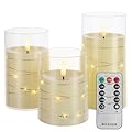 Flickering Flameless Candles with Embedded String Lights - Acrylic Battery Operated Candles with Remote/Timer, LED Pillar Candles for Valentines/Wedding Decor?Set of 3,White?