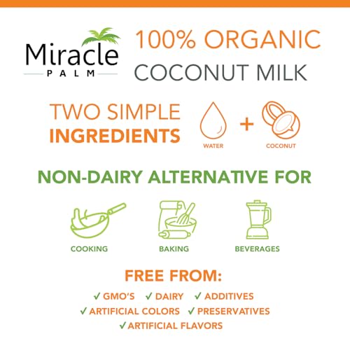 Image of Miracle Palm Coconut Milk Unsweetened - Coconut Milk Canned, Additive Free Organic 13.5 Fl Oz (Pack of 3)