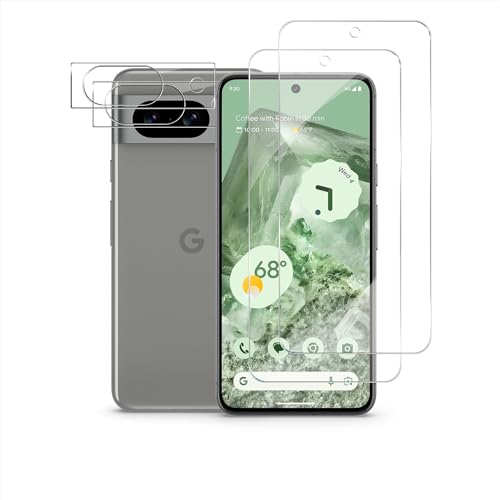 Pixel 8 Tempered Glass Screen Protector + Camera Lens Protector [ 2 + 2 Pack ][Fingerprint Unlock] [Anti-Scratch] [Case Friendly] Clear HD Protective Film for Google Pixel 8 5G