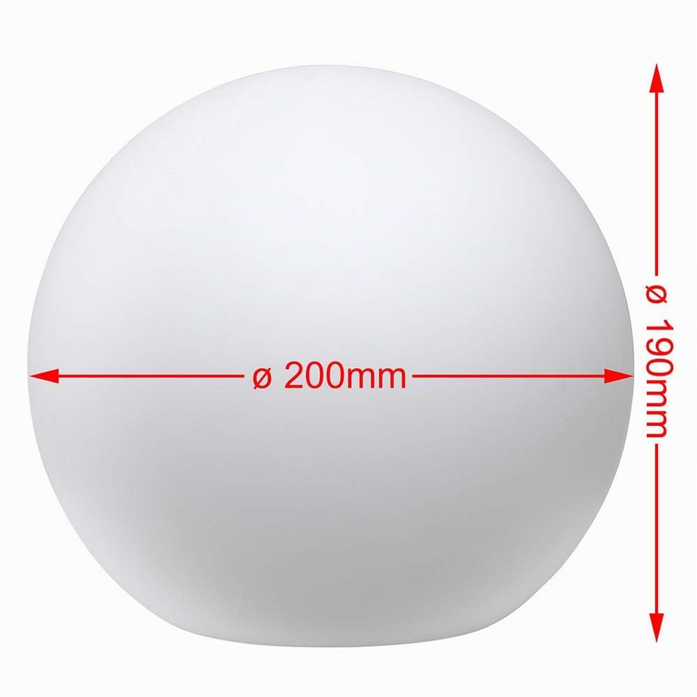 BAKAJI Lámpara de diseño esférica de jardín, diámetro 20 cm, luz iluminación exterior de suelo o mesa, casquillo E27, bombilla máx. 25 W, color blanco con piquetas de fijación al suelo