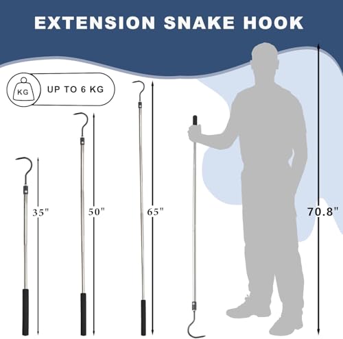 Image of Snake Hook Heavy Duty, Snake Hook Retractable 35 inch-65 inch Catcher Hook for Rattlesnakes Ball Python Rattle Cobra Removal Non-Slip Foam Handle and Thickened Stainless Steel