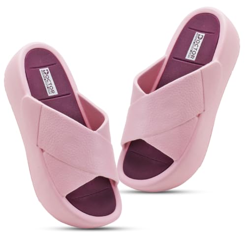 Image of DOCTOR HEALTH SUPER SOFT Women's Orthopedic Cross Strap Slides | Ultra Soft Cushioned Lightweight Slip-On Slippers | Anti-Skid Comfortable Platform Sandals for Everyday Wear