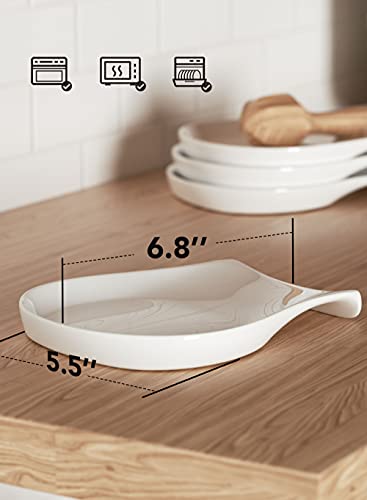 Hombene Spoon Rest For Kitchen Counter, 5.5 Inches Spoon Holder, Ceramic Ladle Rest For Stove Top, Spatula Holder Porcelain, Coffee, Kitchen Utensils Accessories, Set Of 4, White #TOP1