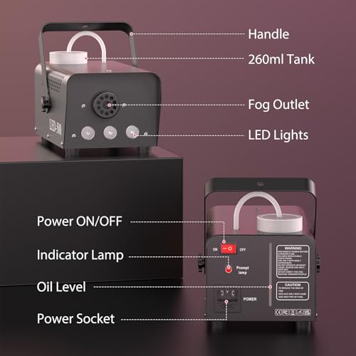 Image of Fog Machine with Lights,Smoke Machine Halloween 500W 14 Colorful LED Lights Effect, Wireless Remote Control, for DJ Parties Stage Outdoor Christmas Wedding, 4 PACK