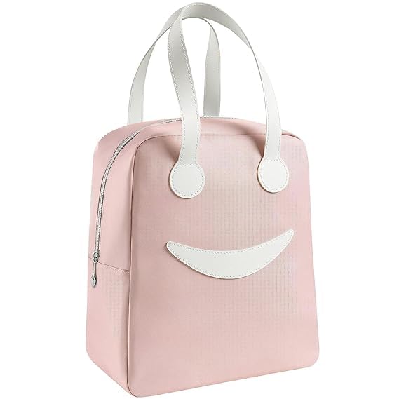 Image of Lunch Bag, Pink, Large, Smiley Pattern