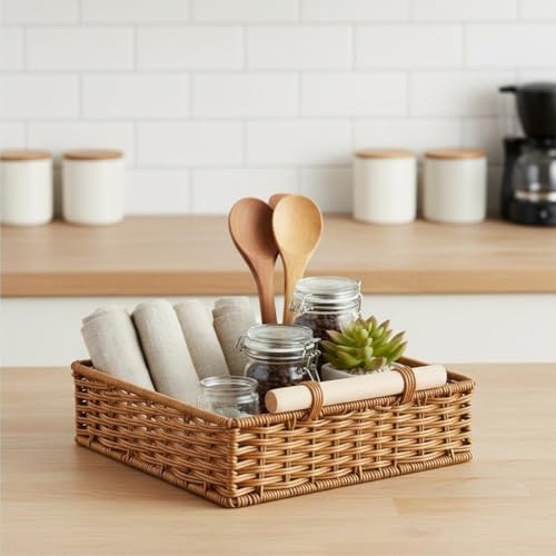 Panier de rangement rotin tressé rectangulaire pour optimiser l'espace - 6