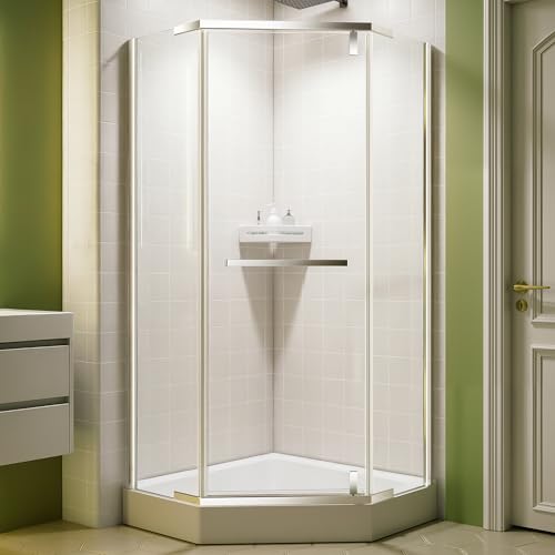 35 Neo-Angle Shower Door 35' W x 72' H Corner Shower Enclosure, 1/4” (6MM) SGCC Tempered Glass with Explosion-Proof Film, Pivot Shower Doors with Towel Bar Chrome Finish (No Base)