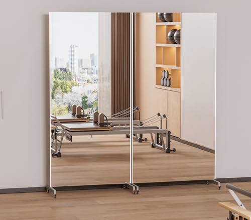 BAREX Glasloser Rollspiegel 100×180 cm Weiß Bruchsicher Leicht Mobil Für Fitnessstudio Tanz Ballett Yoga Physiotherapie Boutique Schule & Home Gym Glasfreie Profi-Spiegellösung