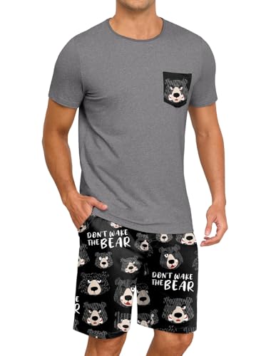 Image of PrinStory Mens Summer Pajamas Set Lightweight Pjs Sets Short Sleeve Pajama Shorts Set Soft Sleepwear Loungewear with Pockets