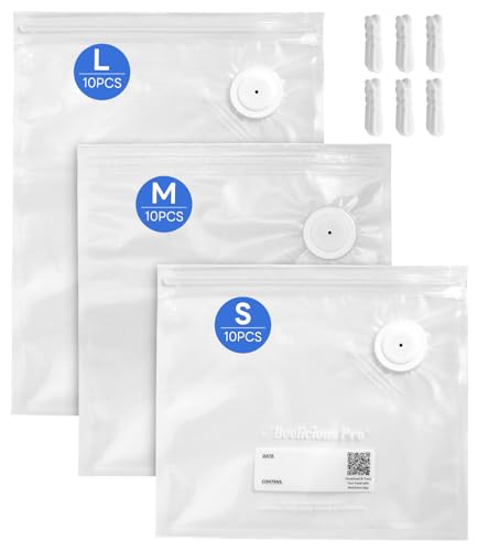 Image of Reusable Vacuum Sealer Bags for Food, 30 PCS BPA-Free Food Storage Bags with Air Valve, Leakproof & Odor-Resistant for Sous Vide, Freezer & Microwave, Compatible with Most Vacuum Sealers