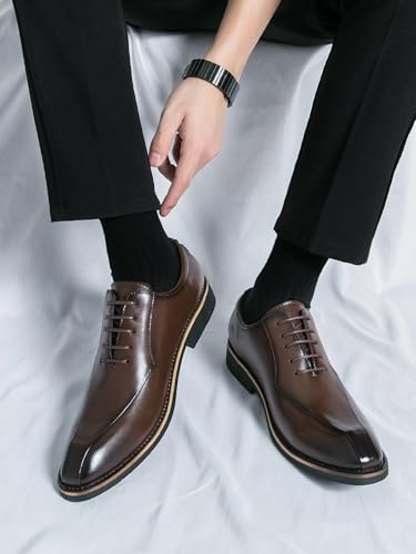 Men's Derby Oxfords Shoes Classic Lace-up Low Top Pointed Toe Business Wedding Dress Shoes4