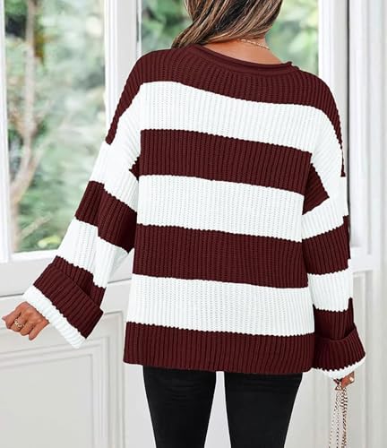 Image of Women's Striped Knitted Pullover Crew Neck Fall Winter Sweater Long Sleeve Color Block Jumper