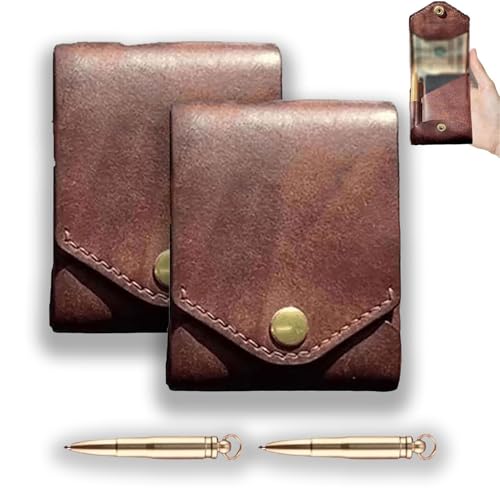 Genérico Cartera Vintage de Cuero Hecha a Mano para Hombre, Billetera compacta Multifuncional con Ranura para bolígrafo, billeteras Minimalistas Delgadas para Efectivo (2set)