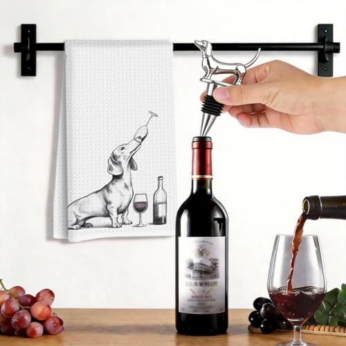 Image of Funny Dachshund Wine Kitchen Towels with Wine Bottle Stopper 24x14 Inches | Dachshund Gifts Reusable Dish Towels for Kitchen Bars Decor, Weiner Dog Gifts for Women Men Christmas Birthday Gift-6