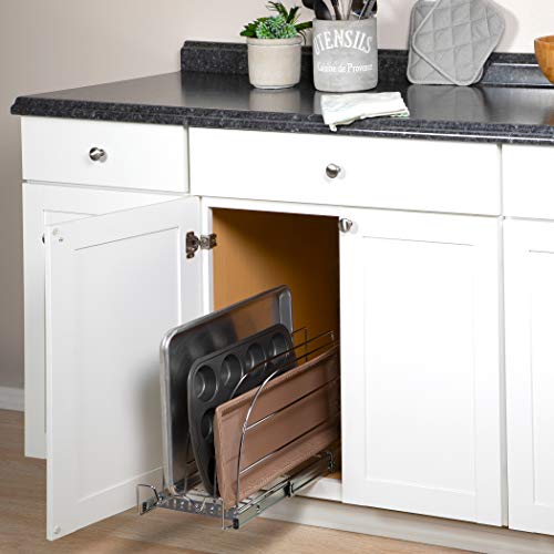 HOLDN’ STORAGE Pull Out Organizer for Bakeware, Cutting Board and Trays, Adjustable Dividers - Heavy Duty, Lifetime Limited Warranty - For Narrow Cabinet Spaces, 8.5”W x 21”D x 11”H, Chrome - Thumbnail 2