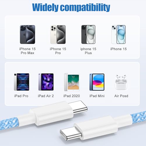 USB C to C Charging Cable 10ft, 60W Fast Type C to C Charger Cord Long for Apple iPhone 17 Pro Max/17 Air/16 Pro Max/15 Plus, MacBook Pro 2021/2020/2019,iPad 12.9/11 inch/Mini/Air 5/4,Samsung Galaxy by Qalirvis - Image 6