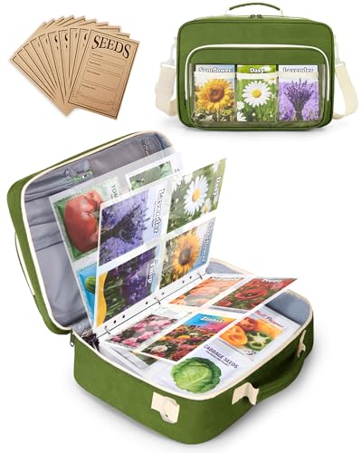 Trahzia Seed Storage Organizer Binder with 20 PCS Reusable Seed Envelopes - 30 Pack Sheet Protectors Holds 120 Packets Envelopes Seed Saving Bag for Garden Planner Green