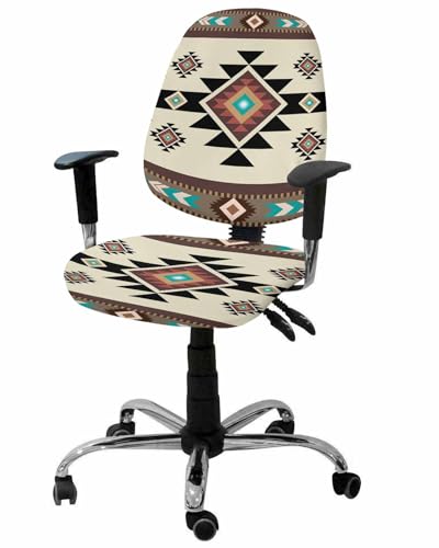 Brown Southwest 2 Pieces Computer Office Chair Covers Set,Stretchable Desk Rotating Chair Seat Cushion Slipcover Back Covers,Boho Farmhouse Abstract Geometric Slipcover Back Cover,Protectors Cover