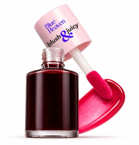 Image of Blue Heaven Blush & Juicy Lip & Cheek Tint Infused with Pomegranate & Strawberry Extract | Multipurpose 3 in 1 Lip Tint | Long Lasting, Water Proof & Hydrating Liquid Blush, Berry Juice, 9ml