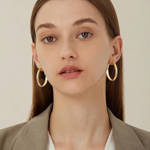 Image of Gold Hoop Earrings for Women with 925 Sterling Silver Post | Hypoallergenic Lightweight Thick Hoops Earrings for Women Trendy Jewelry Gift
