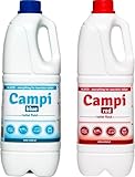 CAMPI Blue 2L + Red 2L – Camping WC Chemie & Sanitärflüssigkeit Set für Campingtoilette – Toilettenzusatz für Frisch- & Abwassertank – Camping Toiletten Flüssigkeit für Wohnwagen, Wohnmobil & Boot