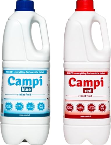 CAMPI Blue 2L + Red 2L Camping WC Chemie & Sanitärflüssigkeit Set für Campingtoilette Toilettenzusatz für Frisch- & Abwassertank Camping Toiletten Flüssigkeit für Wohnwagen Wohnmobil & Boot