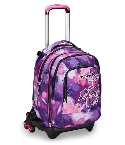 Seven Trolley Scuola Jack Detach 3 Ruote, Viola Fucsia, Bubble Street, 3 in 1, Zaino Con Carrello Sganciabile, Tasca Amovibile Uso Zainetto e Crossover System, Zaino Scuola Viaggio, Bambina Ragazza