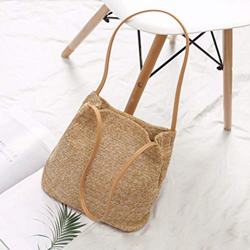 TENDYCOCO Bolsa feminina de verão para praia, bolsa de palha, bolsa de ombro, bolsa de mão - bege cl