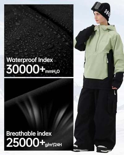 Image of Ski Jacket Women with Recco 3L Snowboard Anorak Pullover Baggy Coat Hooded Insulated Hoodie Waterproof Warm