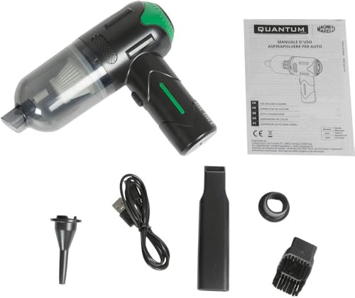 Magneti Marelli USB-wiederaufladbarer Autostaubsauger, 7,4 V, 60 W, leistungsstark und kompakt, mit waschbarem Filter und mitgeliefertem Zubehör, ideal zum Reinigen, Staubsaugen und Blasen von Autos