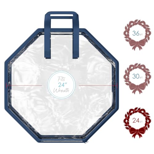 Image of Hearth & Harbor 24 inch Clear PVC Wreath Storage Organizer Box - Dual Zipper, Reinforced Handles, Durable PVC Material