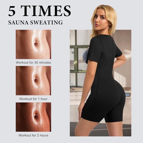 Image of Sauna Suit for Women Ribbed Full Body Sweat Shirts Weight Loss Waist Trainer Slim Shaper Belly Fat Workout Jumpsuit