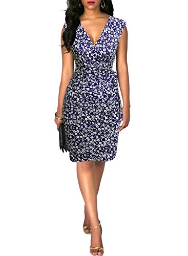 Image of Berydress Women's Vintage V-Neck Sheath Casual Party Work Faux Black Wrap Dress
