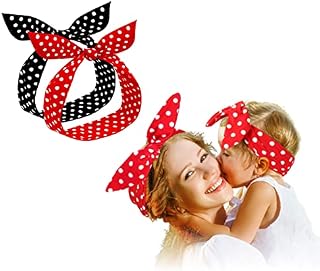 Red Headbands,2Pcs Head Scarf,Hair Bow for Gilrs Red and White Polka Dot Head Scarf Retro Bandana Headbands Wire Hairband Sports Elastic Christmas Hairband 1950s Red Hair Accessories for Women