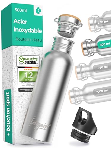 La gourde en acier inoxydable 500 ml + bouchon sport supplémentaire en acier inoxydable 750 ml, 500 ml + 350 ml, bouteille d'eau, 1 l en acier inoxydable, passe au lave-vaisselle