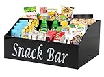Xbopetda Snack Storage, 4 Compartment Acrylic Snack Box, Trapezoid Food Storage Bins, Snack Bar Organiser for Chips Candy Snacks, Snack Containers Snack Holder for Pantry Organiser and Storage, Black