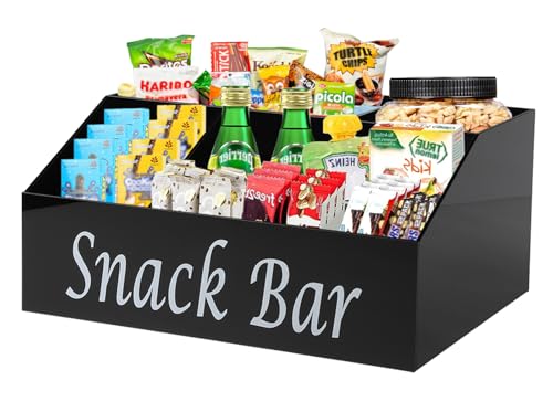 Xbopetda Snack Storage, 4 Compartment Acrylic Snack Box, Trapezoid Food Storage Bins, Snack Bar Organiser for Chips Candy Snacks, Snack Containers Snack Holder for Pantry Organiser and Storage, Black
