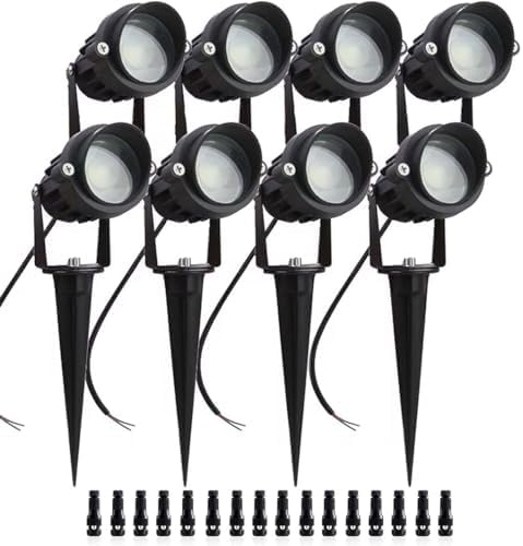 8Pack 5W Low Voltage Landscape Lights with Connectors Outdoor Lighting 24V AC/DC Focusing Lens LED Landscape Spotlights,600LM Warm White Waterproof Outdoor Garden Yard Lights