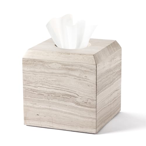 WORHE Tissue Box Cover Italy Natural Marble Heavy Duty Square