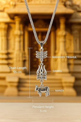 Image of Shiv Trishul Nandi Pendant Necklace With Black Beads | Mahesh Babu inchVaranasi inch Inspired Unisex Religious Jewelry | Spiritual Statement Locket