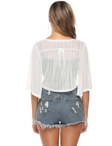 iClosam Women Summer Sheer Bolero Shrug Tie Front Chiffon Cropped Lightweight Cardigan4