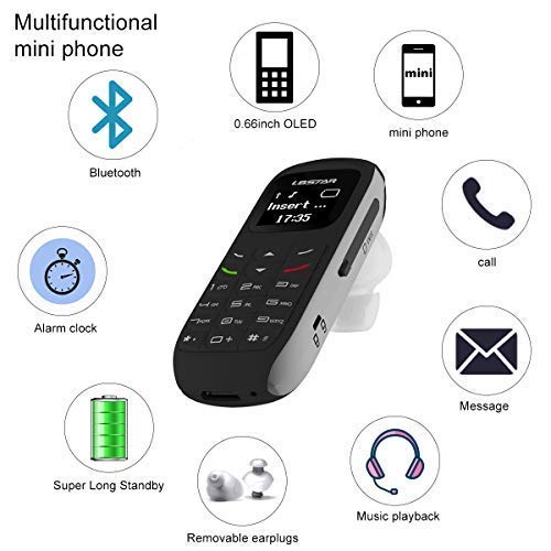 Unlocked Bluetooth Mini Mobile Phones-BM70 GSM Bluetooth Handset Phone Earphone Dialer Support Nano SIM Card 0.66inch(Black)