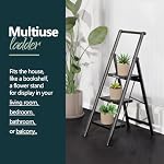 WOA WOA 3 Échelle d'étape, Échelles pour la maison, Pédales antidérapantes, Tabouret en aluminium pliable, Légèreté à déplacer, Facilité de stockage, Reach 8ft pour bibliothèque de cuisine de placard, tenir 300lbs - noir