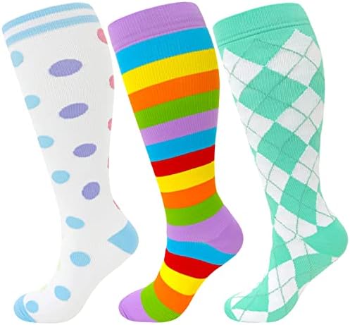 3 Pairs Compression Socks for Women Plus Size, Plus Size Compression Socks Wide Calf,Extra Wide Calf Compression Socks Women, XL
