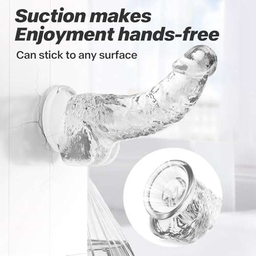 Image of Realistic Transparent Dildo for Women Men, 6.7 inch Lifelike Clear Dildo with Powerful Suction Cup, Odorless Soft TPE Material, 5.9 inch Insertable Length Sex Toy for G-Spot & Anal Play, Beginner Friendly