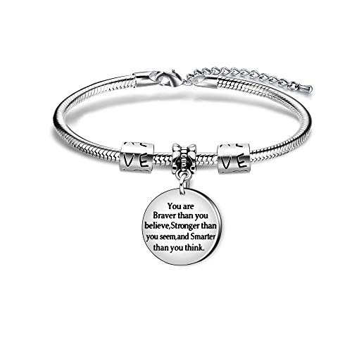 AGR8T - Pulsera brazalete de mejores amigos, con bonito elefante e inscripción en inglés"You're braver stronger smarter than you think", regalo para familiares y amigos