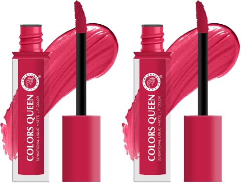 Image of Colors Queen Sensational Liquid Matte Lipstick - 7g | Long Lasting, Fade & Transfer Proof Lipstick | Highly Pigmented, Water & Smudge Proof Liquid Lipstick for Women (02 - Sweetheart Pink) (Pack of 2)