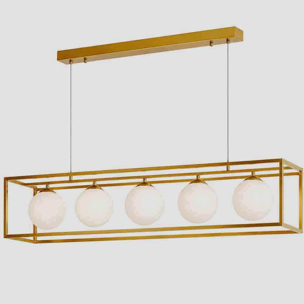 Lampadario a Sospensione Oro con 5 Sfere in polietilene Opalino