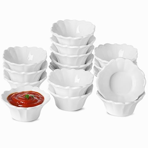 UIBFCWN 16 Piezas Cuencos Aperitivos, Cuencos para Salsa, Cuencos de porcelana para Salsas de Soja, 100ml Cuencos Pequeños de Aperitivo para Ketchup, Especias, Vinagre, Salsas, Sushi - 9,5 x4cm